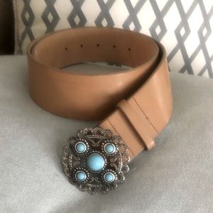 Sandy Duftler Designs Leather belt with turquoise silver buckle small